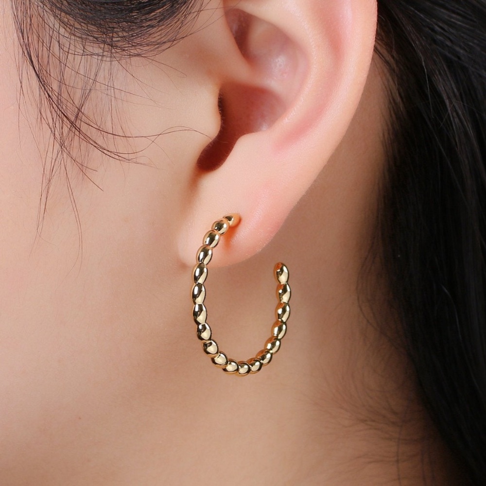 Beaded Design Gold Stud Earrings